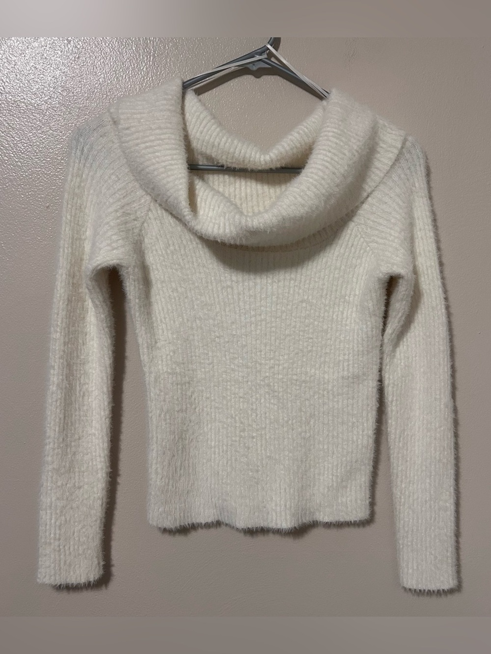 Pink Rose Cream Cowl Neck Off-Shoulder Sweater